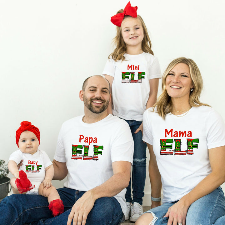 Mama Papa Baby Mini Elf Personalised Christmas Family Matching T-Shirt