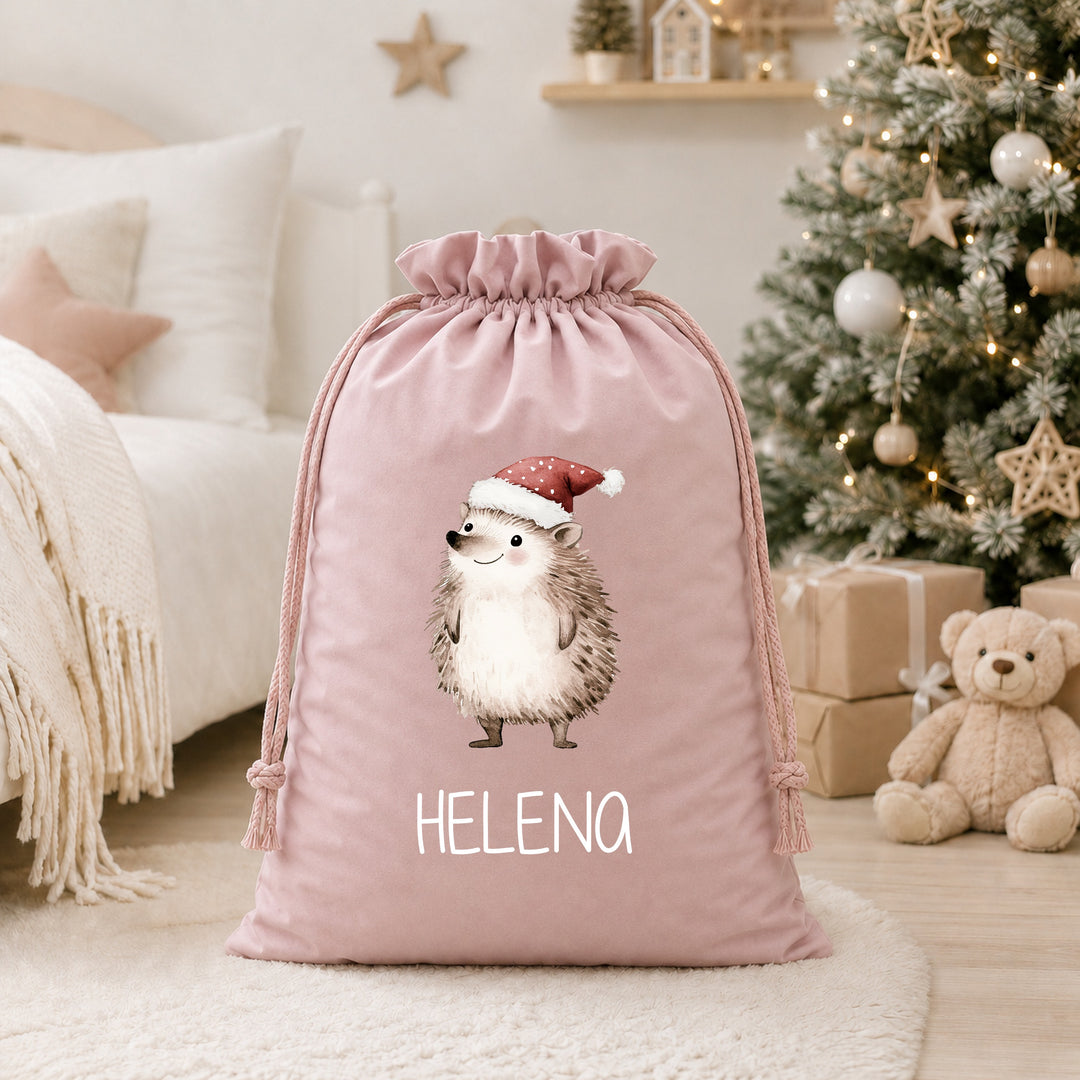 Personalised Festive Hedgehog Christmas Stocking or Santa Sack