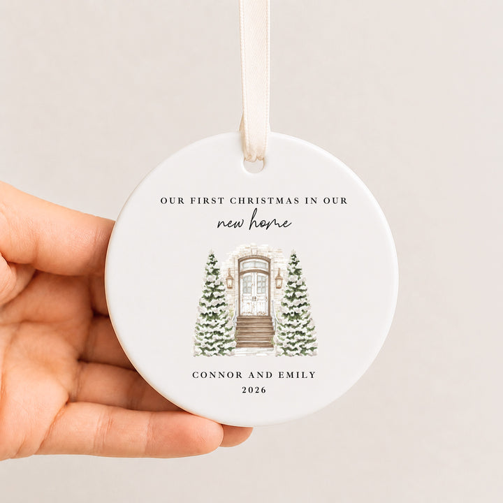 Personalised Our First Christmas In Our New Home Ceramic Christmas Bauble