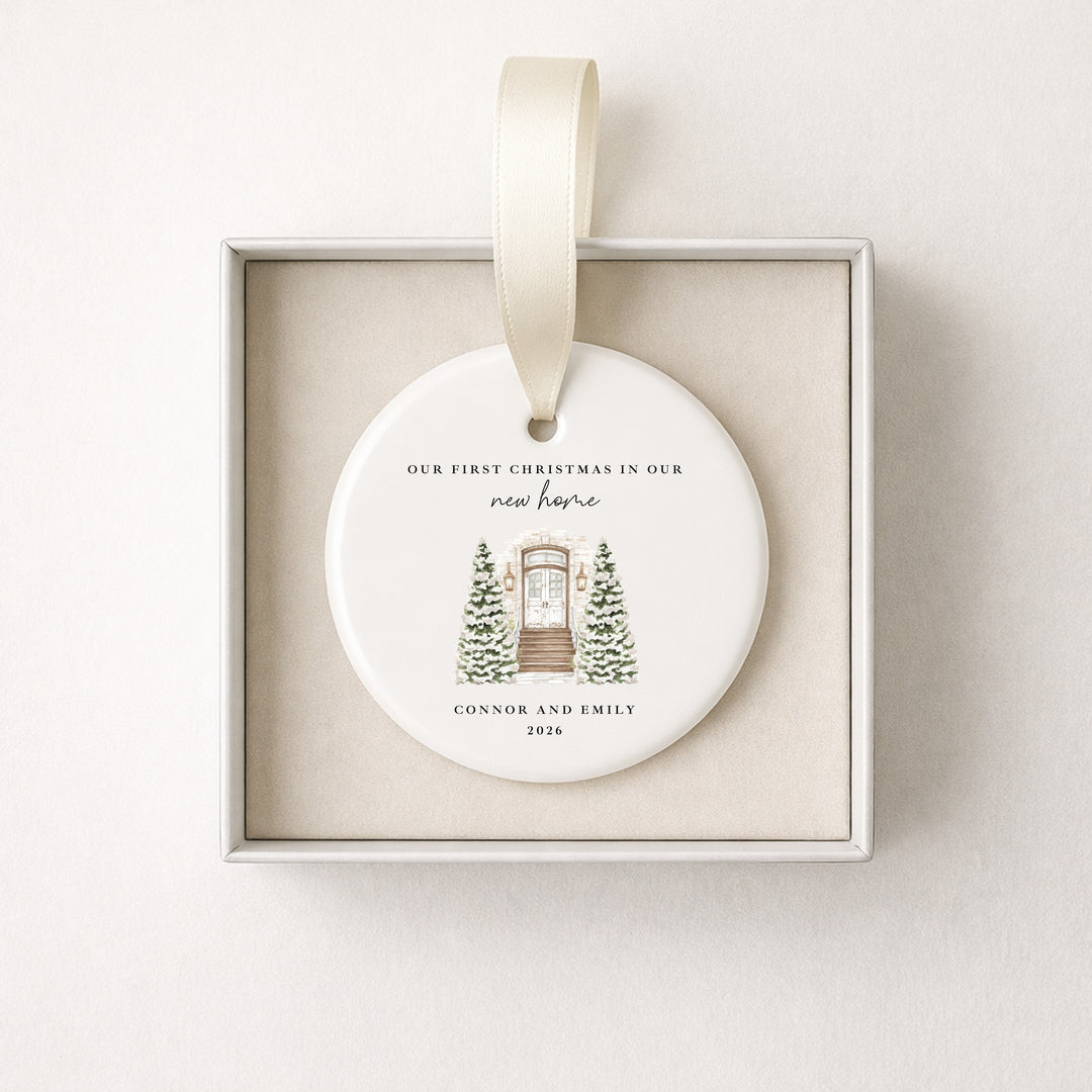 Personalised Our First Christmas In Our New Home Ceramic Christmas Bauble