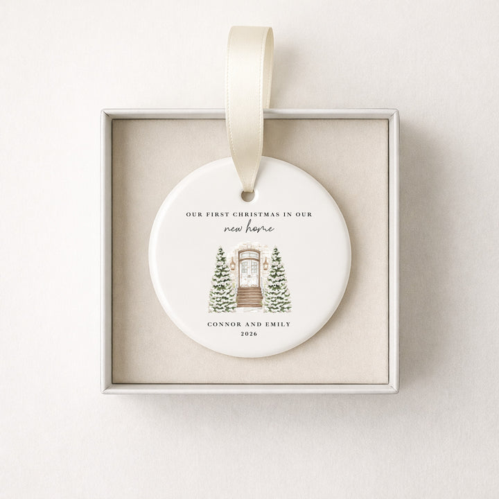 Personalised Our First Christmas In Our New Home Ceramic Christmas Bauble