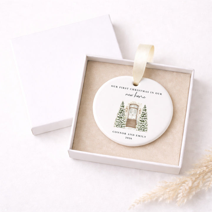 Personalised Our First Christmas In Our New Home Ceramic Christmas Bauble
