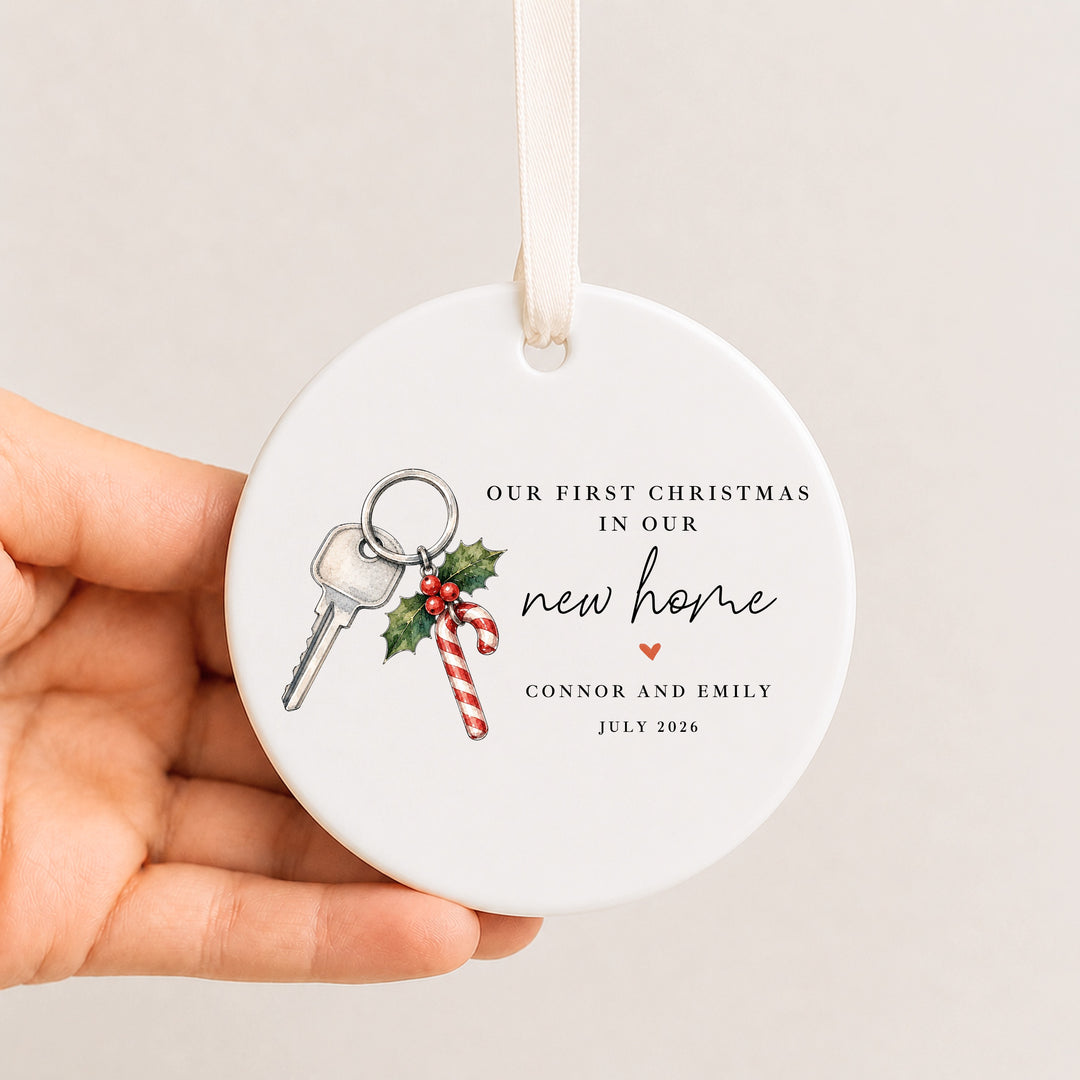 Personalised Candy Cane Our First Christmas In Our New Home Ceramic Christmas Bauble