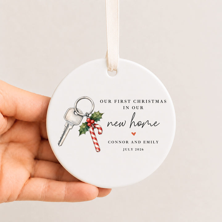 Personalised Candy Cane Our First Christmas In Our New Home Ceramic Christmas Bauble