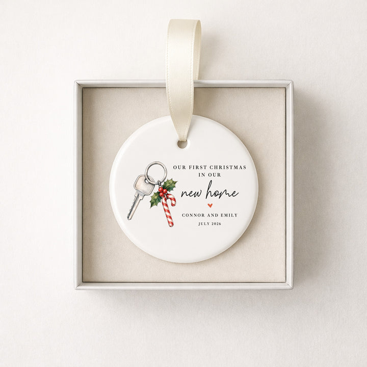 Personalised Candy Cane Our First Christmas In Our New Home Ceramic Christmas Bauble