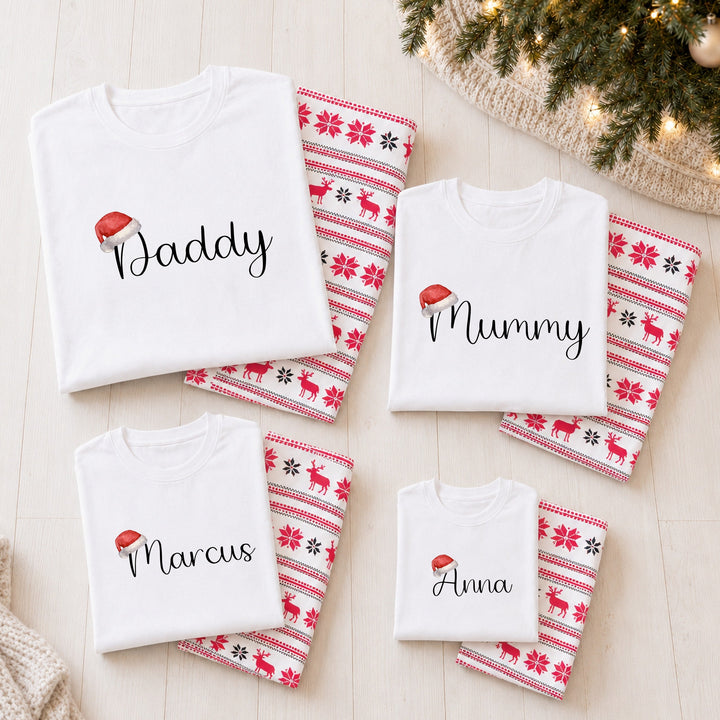 Personalised Santa Hat Family Matching Reindeer Christmas Pyjamas