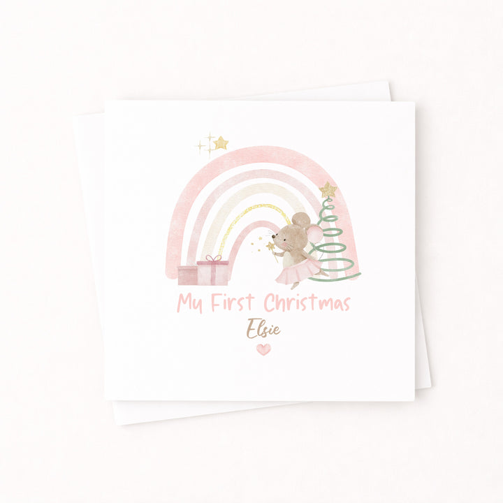 Personalised Pink Mouse My First Christmas Card