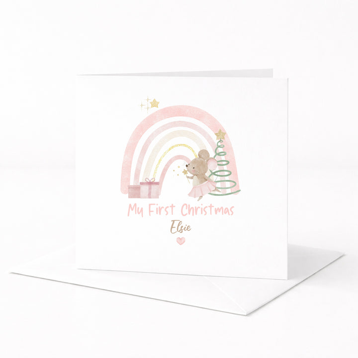 Personalised Pink Mouse My First Christmas Card