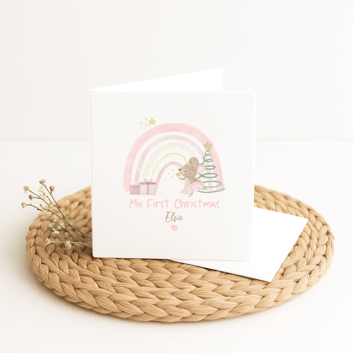Personalised Pink Mouse My First Christmas Card