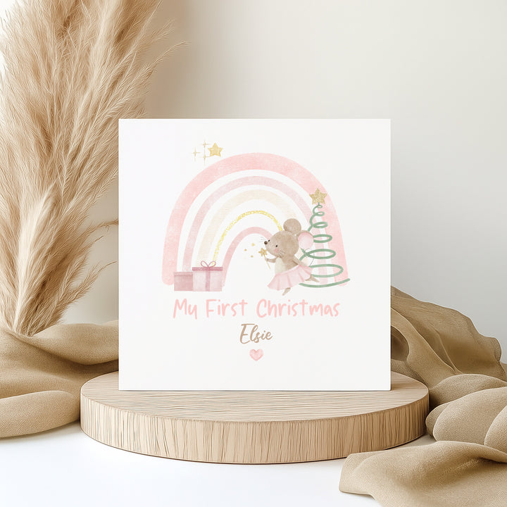 Personalised Pink Mouse My First Christmas Card