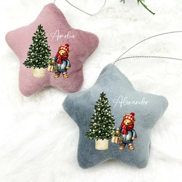 Personalised Classic Winnie the Pooh Star Ornament | Pink, Blue, Grey and White