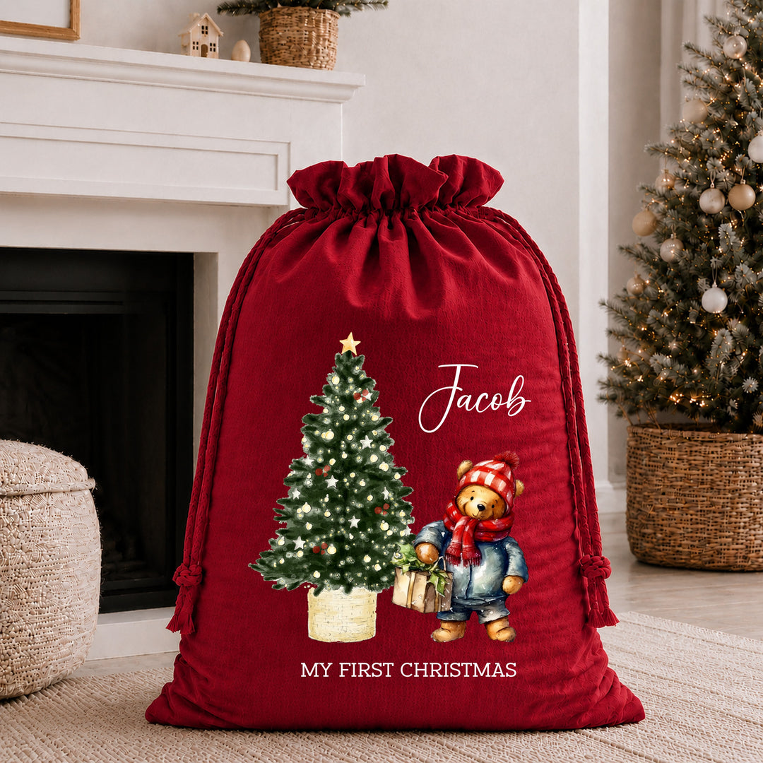 Personalised Pooh Bear My First Christmas Stocking or Santa Sack