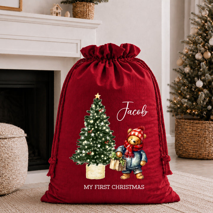 Personalised Pooh Bear My First Christmas Stocking or Santa Sack