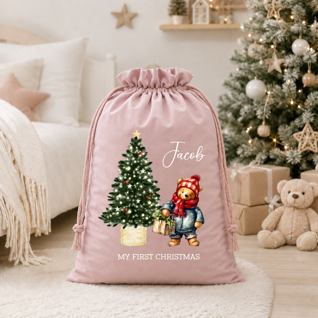 Personalised Pooh Bear My First Christmas Stocking or Santa Sack