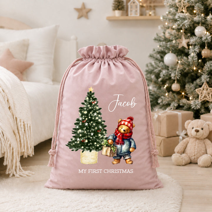 Personalised Pooh Bear My First Christmas Stocking or Santa Sack