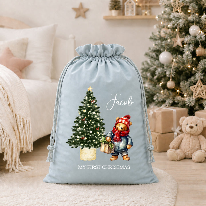 Personalised Pooh Bear My First Christmas Stocking or Santa Sack