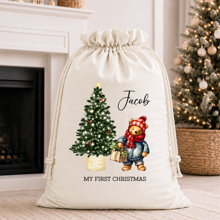 Personalised Pooh Bear My First Christmas Stocking or Santa Sack