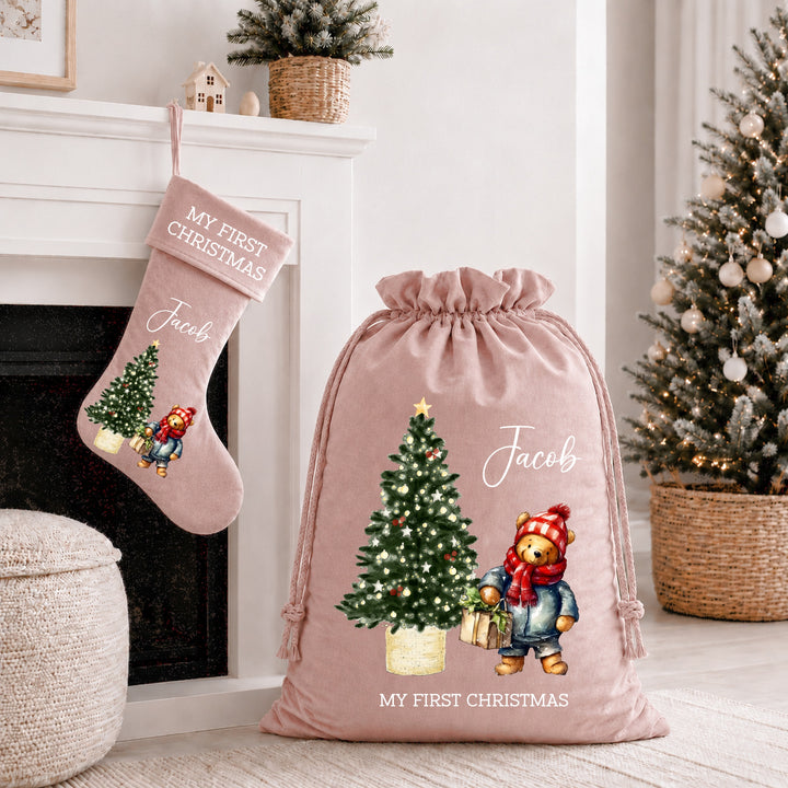 Personalised Pooh Bear My First Christmas Stocking or Santa Sack