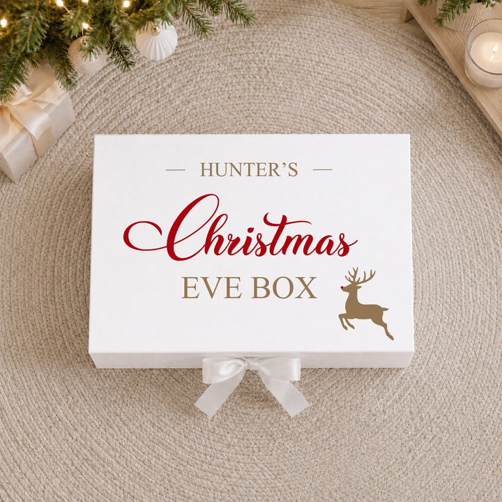 Personalised Gold and Red Reindeer Christmas Eve Box