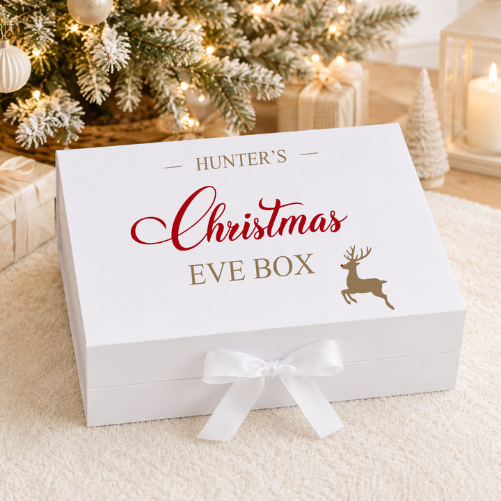 Personalised Gold and Red Reindeer Christmas Eve Box