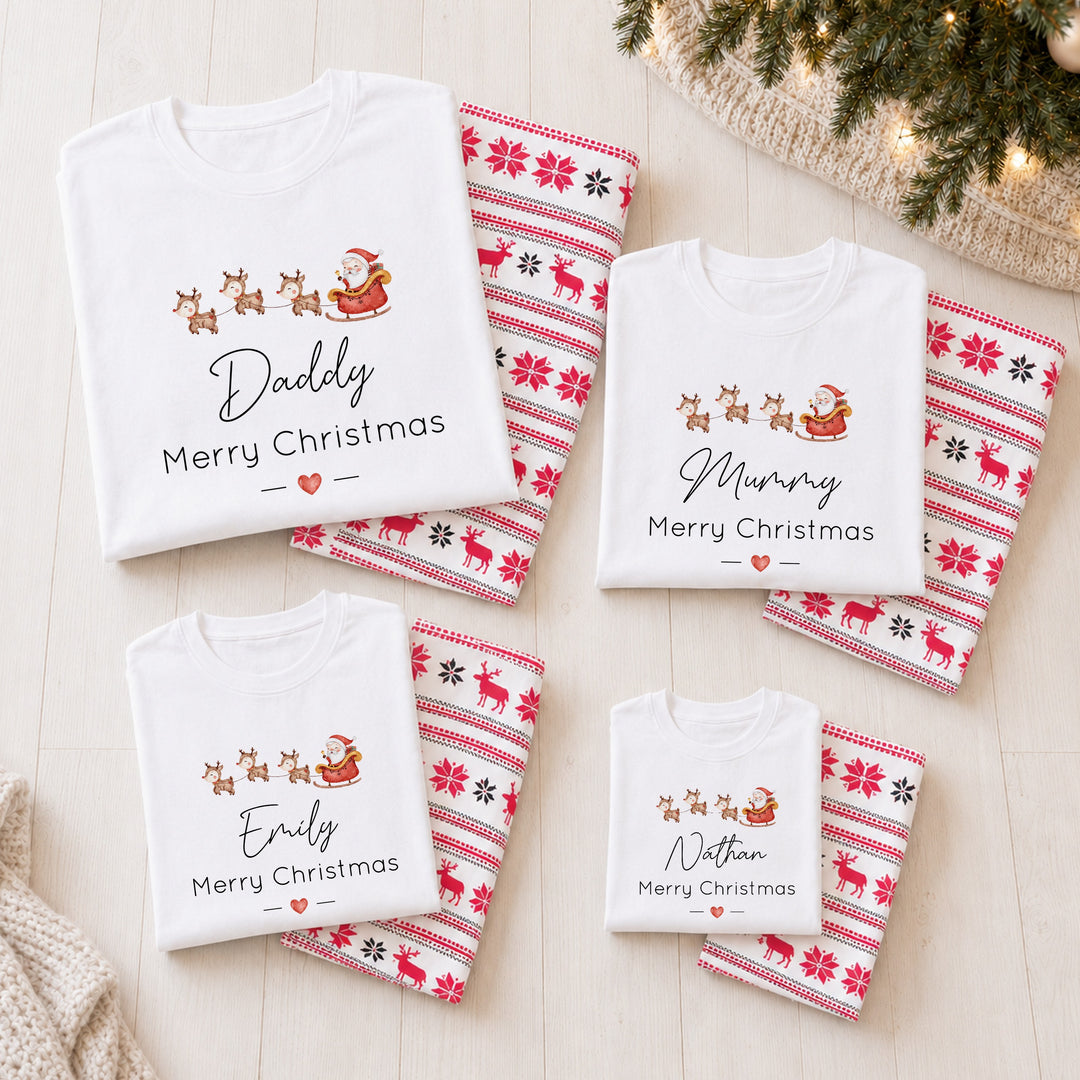 Personalised Santa Sleigh Family Matching Reindeer Christmas Pyjamas