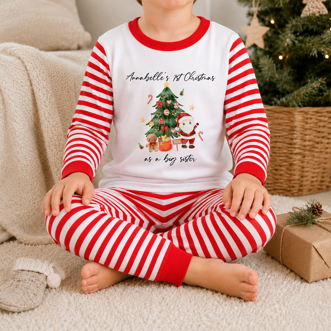 Personalised Christmas Tree Scene Matching Sibling Pyjamas or Baby Grow
