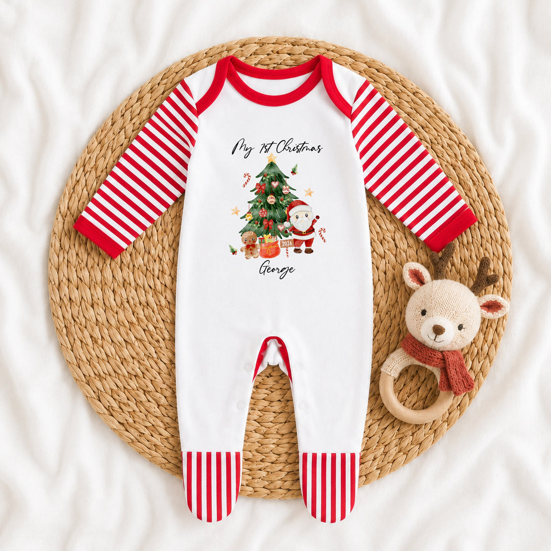 Personalised Christmas Tree Scene Matching Sibling Pyjamas or Baby Grow