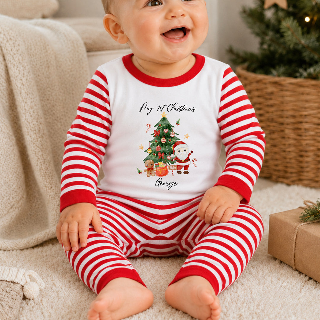 Personalised Christmas Tree Scene Matching Sibling Pyjamas or Baby Grow