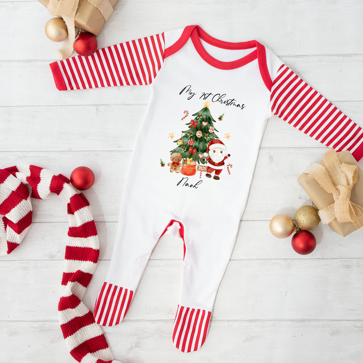 My First Christmas Tree Scene Matching Sibling Outfit