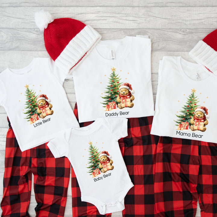 Personalised Pooh Bear Family Matching Christmas T-shirts With Optional Trousers