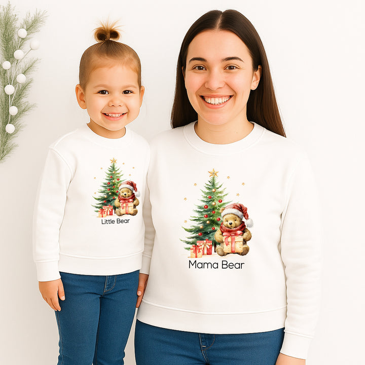 Personalised Red Bear Christmas Tree Family Matching Sweatshirts