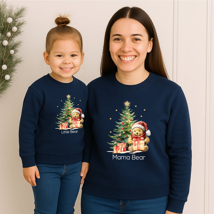 Personalised Red Bear Christmas Tree Family Matching Sweatshirts
