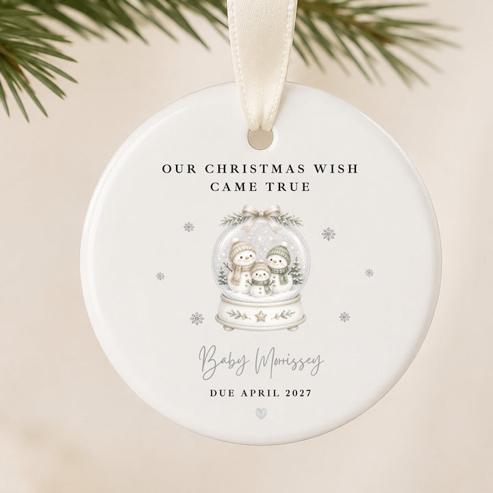 Personalised Our Christmas Wish Came True Snowglobe Baby Announcement Christmas Bauble
