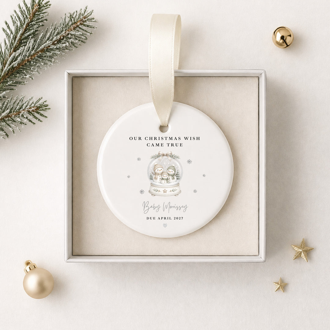 Personalised Our Christmas Wish Came True Snowglobe Baby Announcement Christmas Bauble