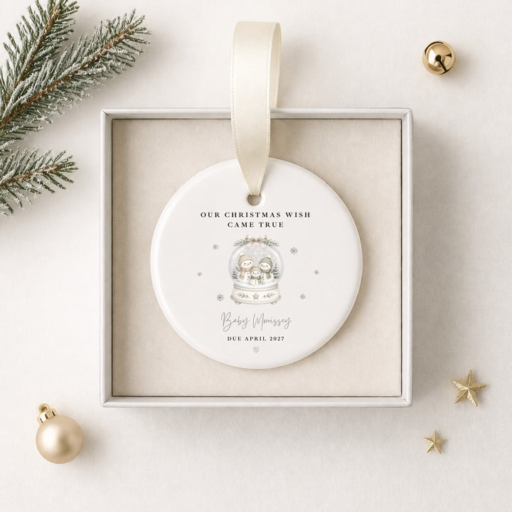 Personalised Our Christmas Wish Came True Snowglobe Baby Announcement Christmas Bauble
