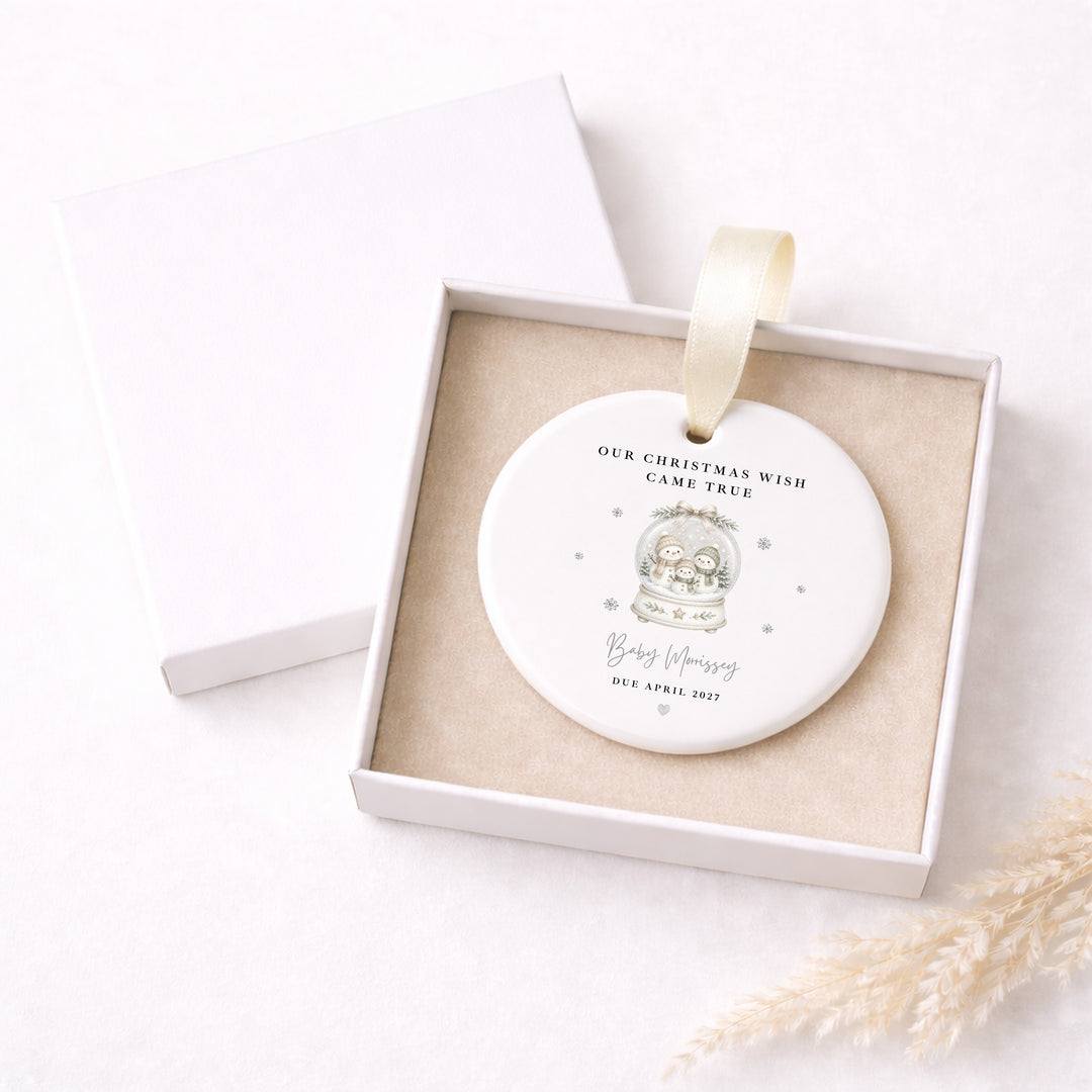 Personalised Our Christmas Wish Came True Snowglobe Baby Announcement Christmas Bauble