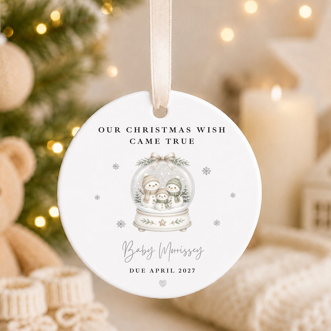 Personalised Our Christmas Wish Came True Snowglobe Baby Announcement Christmas Bauble