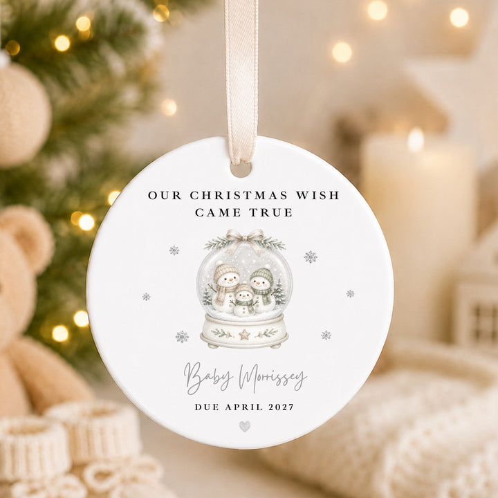 Personalised Our Christmas Wish Came True Snowglobe Baby Announcement Christmas Bauble