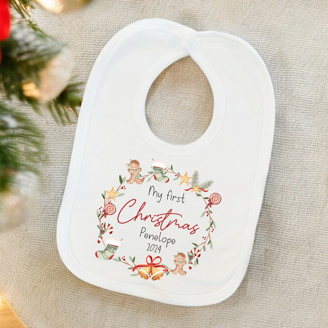 Personalised My First Christmas Wreath Babygrow/Vest/Bib