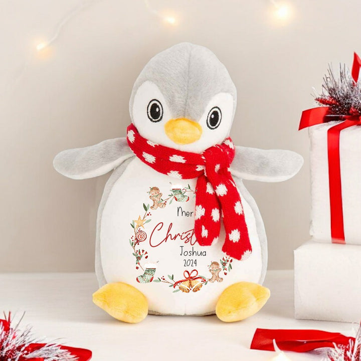 Personalised Christmas Wreath Reindeer/Penguin/Bunny Teddy