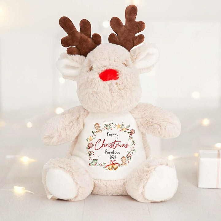 Personalised Christmas Wreath Reindeer/Penguin/Bunny Teddy