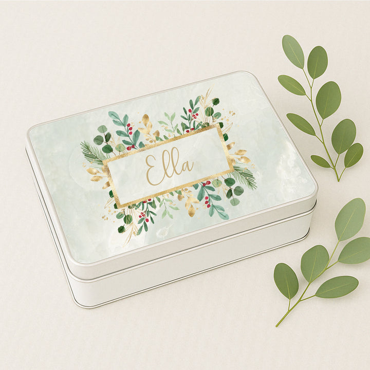 Personalised Christmas Wreath Tin