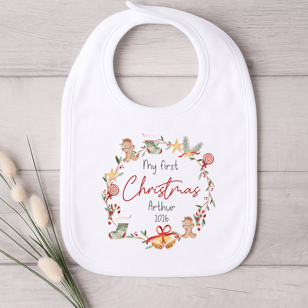 Personalised My First Christmas Wreath Baby Grow, Vest or Bib