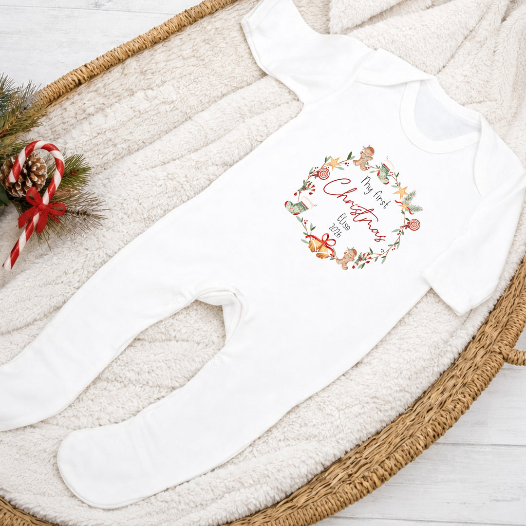 Personalised My First Christmas Wreath Baby Grow, Vest or Bib