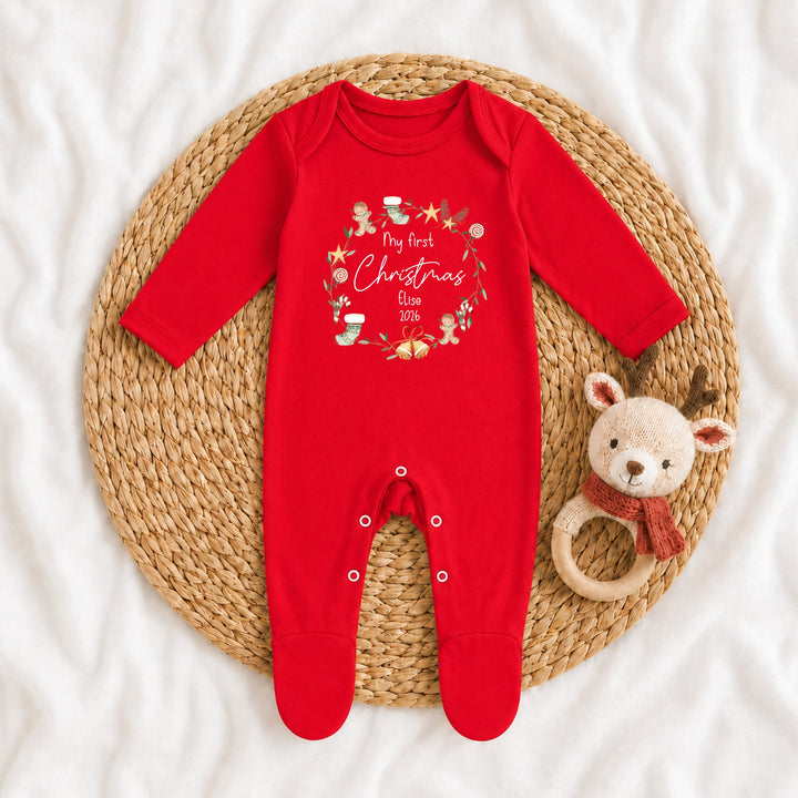 Personalised My First Christmas Wreath Baby Grow, Vest or Bib