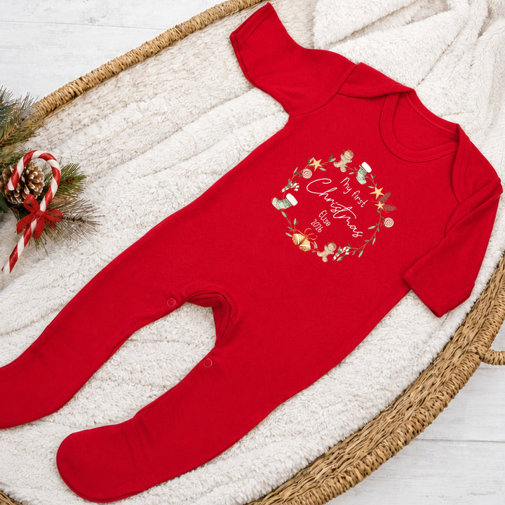 Personalised My First Christmas Wreath Baby Grow, Vest or Bib