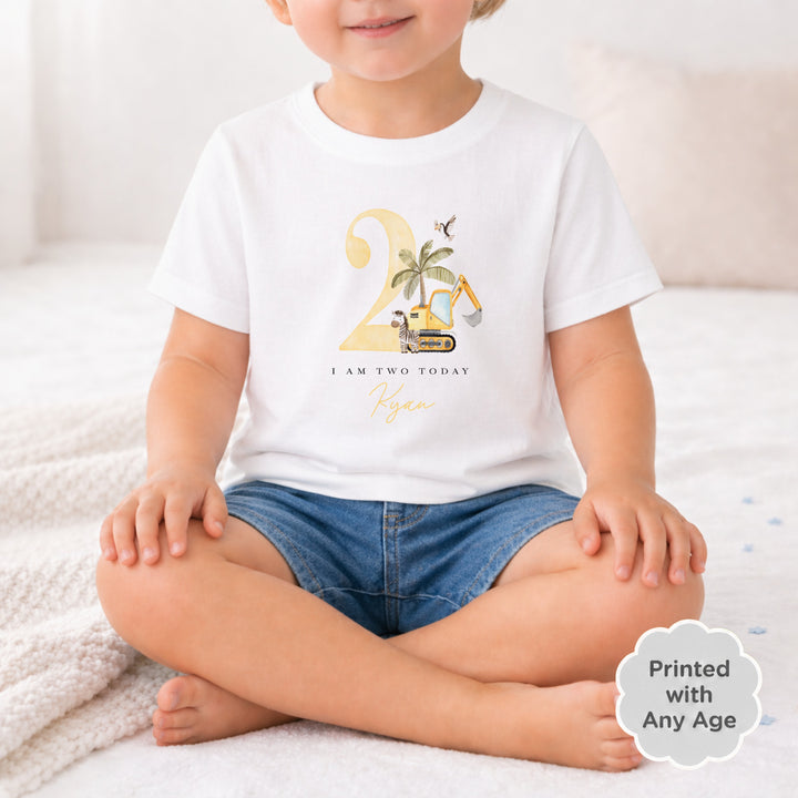 Personalised Yellow Digger Any Age Birthday T-Shirt