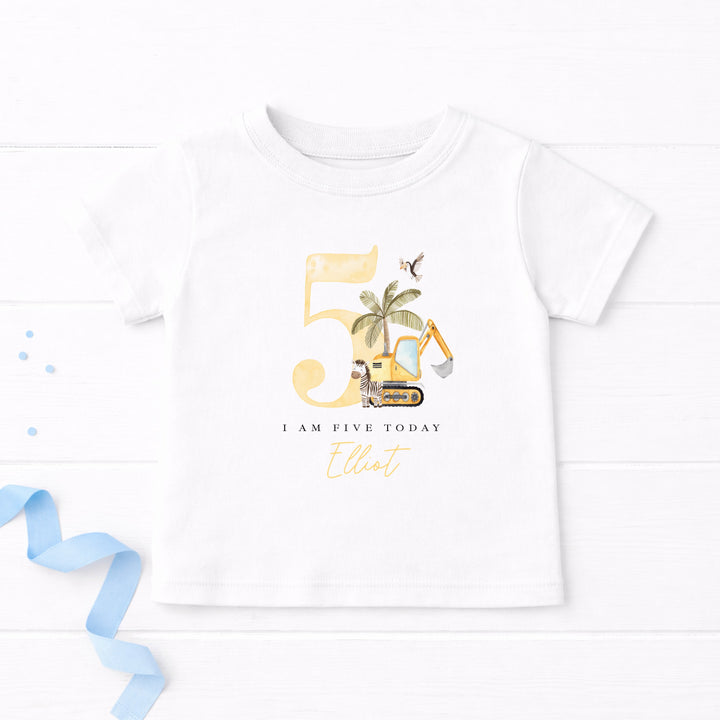 Personalised Yellow Digger Any Age Birthday T-Shirt