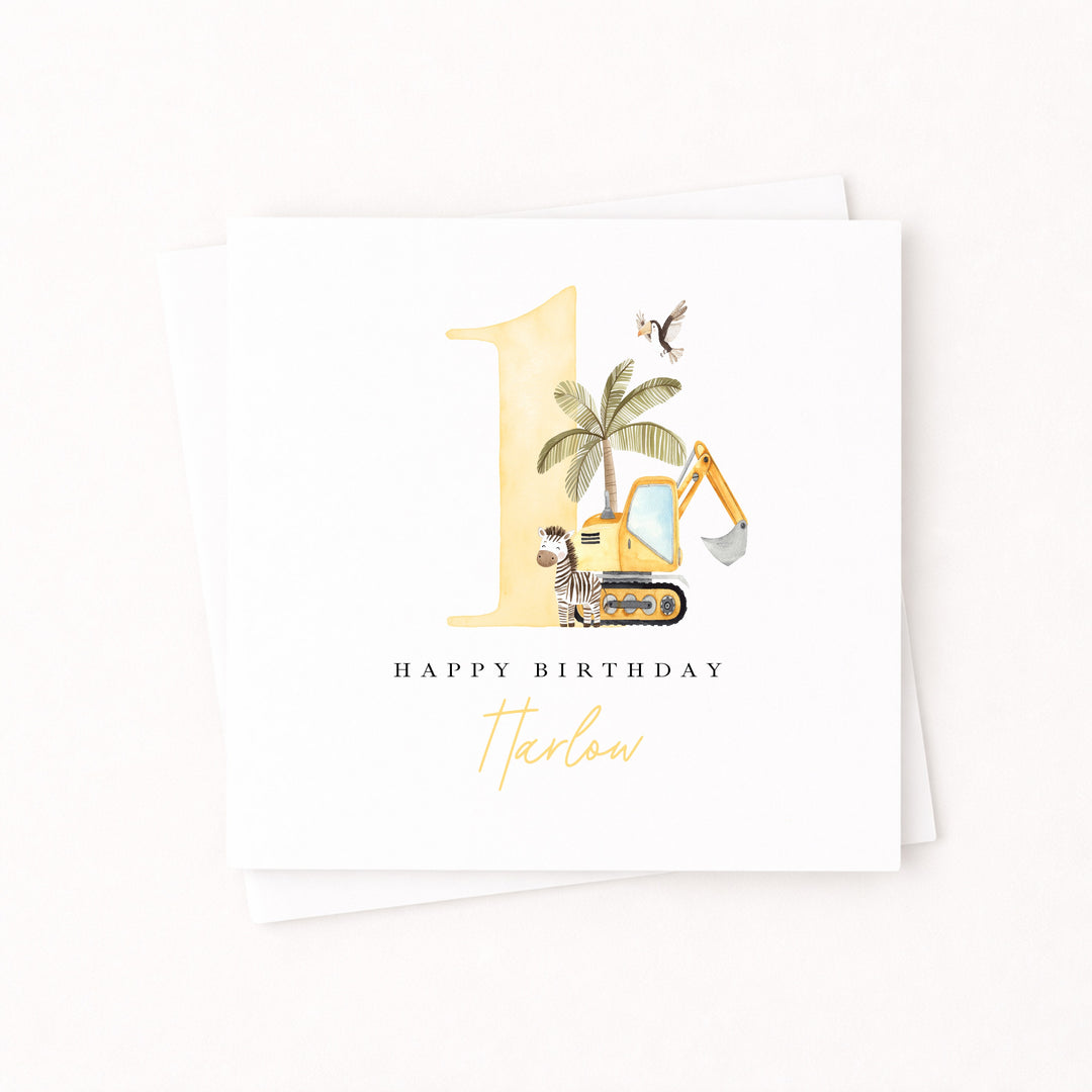 Personalised Yellow Digger Birthday Card