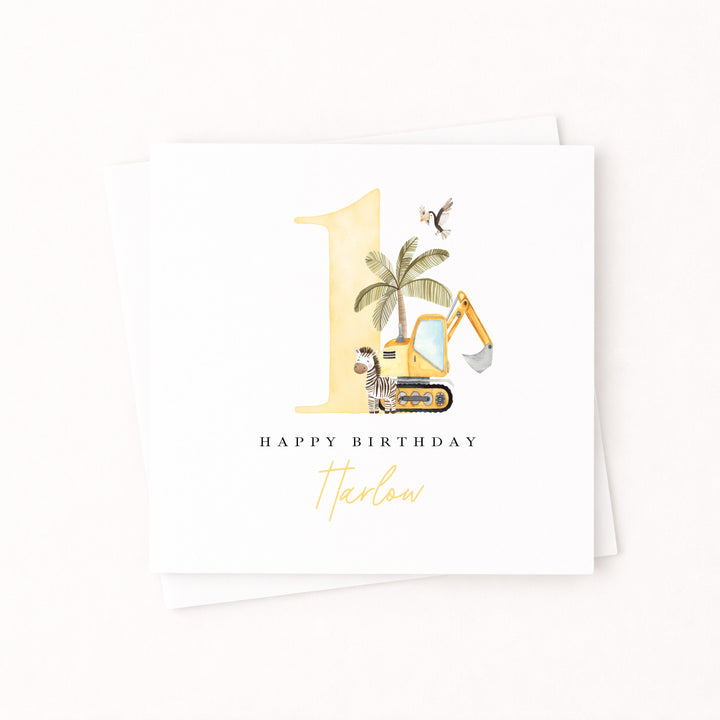 Personalised Yellow Digger Birthday Card